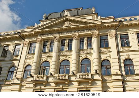 Building Of National Philharmonic In Capital Of Lithuania Vilnius. The Old Architucter With Beautifu