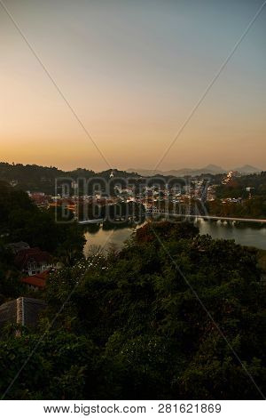 Kandy, Point Of View. View Of Kandy City And Kandy Lake. Sunset. Sri Lanka