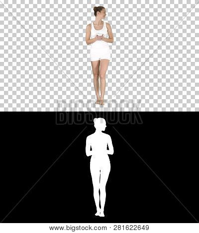 Woman Walking And Drinking Coffee, Alpha Channel