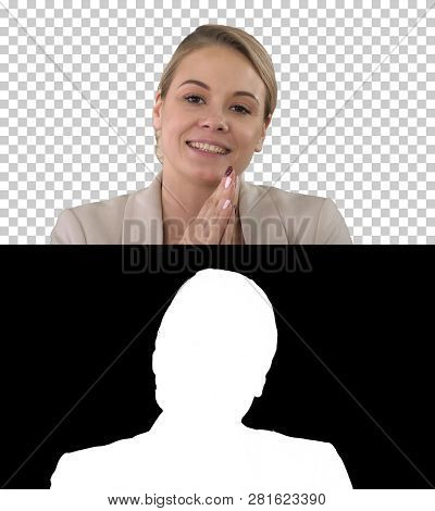 Portrait Of Happy Woman With Beaming Smile Talking To Camera, Alpha Channel