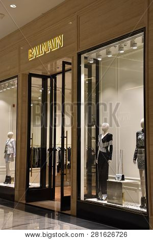 Dubai, Uae - Dec 13: Balmain Store At Fashion Avenue At Dubai Mall In Dubai, Uae, As Seen On Dec 13,