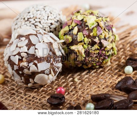 Candies From Sweet Dates And Nuts, Sweets From The East. Fitness Food.
