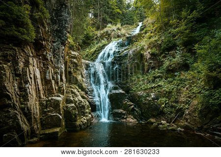 Scenic View Of Kamienczyk Waterfall In Gian Mountain, Karkonosze Monutain
