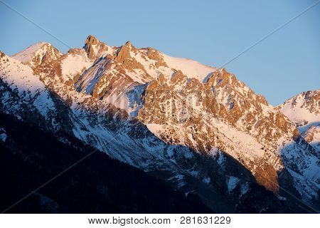 Snowy peaks in Tena Valley, Panticosa, Aragon, Huesca, Spain.