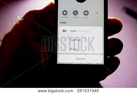 Paris, France - Jan 30, 2018: Apple Iphone Xs With Facetime App Icon On The Display Before Performin