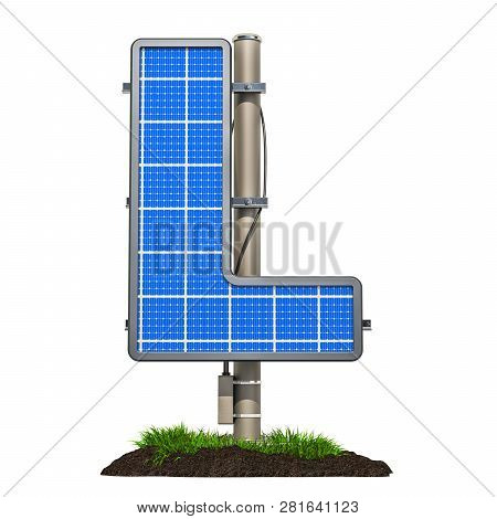 Alphabet Letter L. Solar Panel In Shaped Of Letter L, 3d Rendering Isolated On White Background