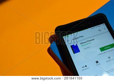 Bekasi, West Java, Indonesia. February 1, 2019 : School Planner Dev App On Smartphone Screen. School