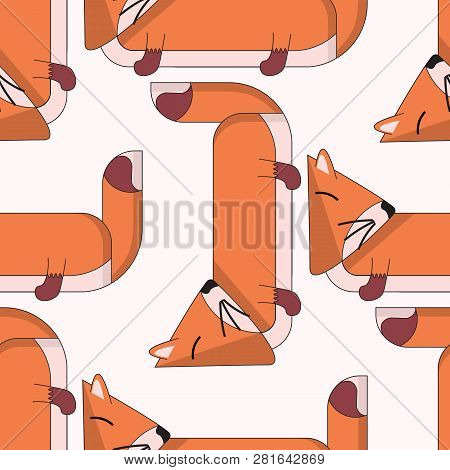 Vector Seamless Pattern With Cute Cartoon Foxes.