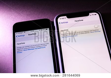 Paris, France - Jan 30, 2018: Activation Button On The Apple Iphone Xs And Smaller Se  Smartphones F