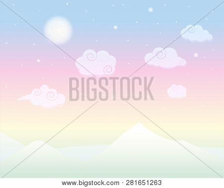 Sky Rainbow Cloud Chinese . Vector Drawing Background