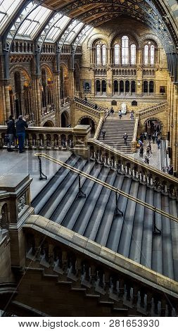 London, England - October 18 2016: Gothic Architecture Of The Hintze Hall In The Natural History Mus
