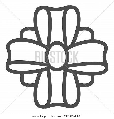 Bow On A Peresent Line Icon. Gift Decor Vector Illustration Isolated On White. Ribbon Knot Outline S