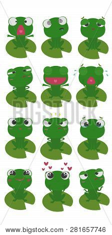 Frog Character, Emotions, Facial Expressions, Cartoon Vector Illustration