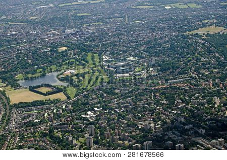 Aerial View From The North Of The Wimbledon District Of South London With The Famous Grounds Of The 