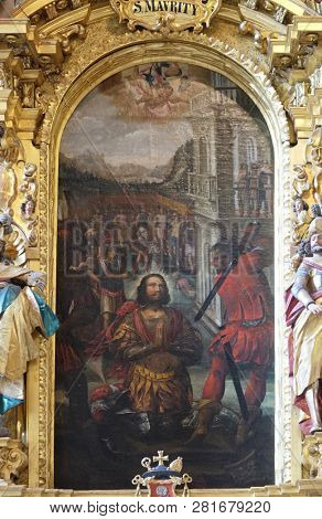 LUCERNE, SWITZERLAND - JUNE 24, 2018: Altar of Saint Maurice in the church of St. Leodegar in Lucerne, Switzerland
