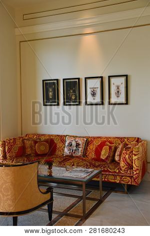 Dubai, Uae - Dec 21: Palazzo Versace Palatial Luxury Hotel In Dubai, Uae, As Seen On Dec 21, 2018. I