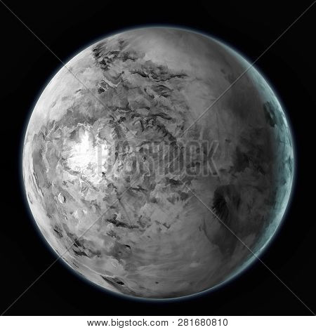 Haumea Dwarf Planet Isolated On Black Background. Watercolor, 3d Illustration.