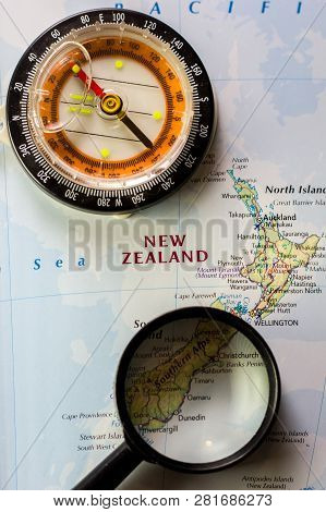 Ivanovsk, Russia - January 24, 2019: New Zeland On The Map Of The World