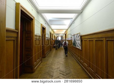Moscow, Russia -  January 15, 2017: Corridor Of The Faculty Of Geography In The Main Building Of Mos