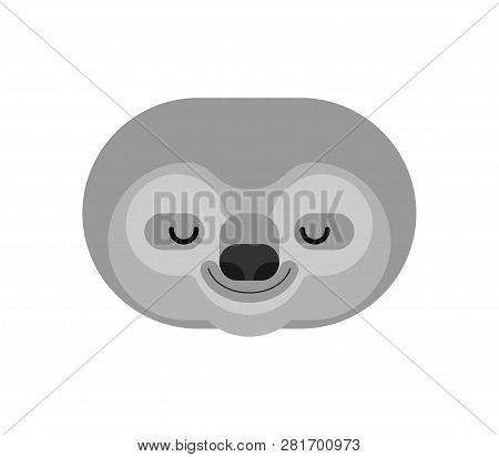 Sloth Face Isolated. Lazybones Animal Cartoon. Vector