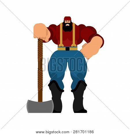 Lumberjack Isolated. Woodcutter With An Ax. Strong Lumberman