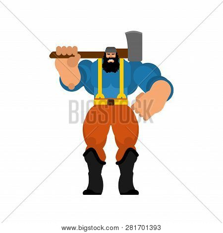 Woodcutter Isolated. Lumberjack With An Ax. Strong Lumberman