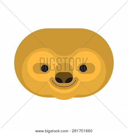 Sloth Face Isolated. Lazybones Animal Cartoon. Vector
