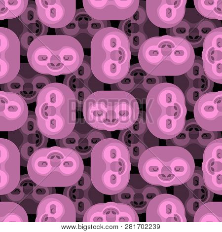 Sloth Face Pattern Seamless. Lazybones Animal Cartoon Background. Vector Texture