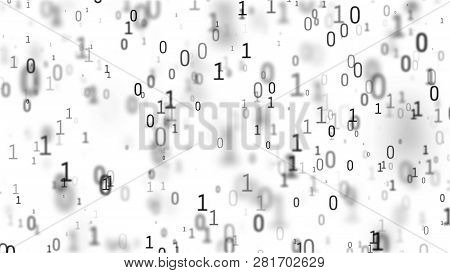 01 Or Binary Numbers On The Computer Screen On Monitor Matrix Background, Digital Data Code In Hacke