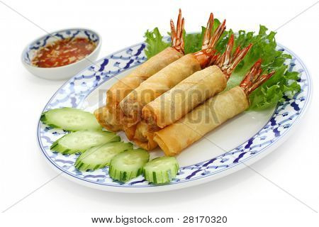 popia goong thod, Tayland Mutfağı, yağda kızartılmış karides spring rolls