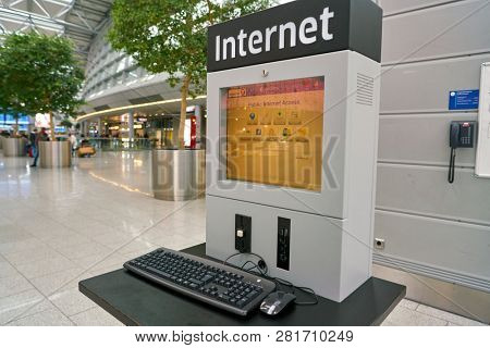 DUSSELDORF, GERMANY - CIRCA SEPTEMBER, 2018: publick internet access kiosk in Dusseldorf airport.