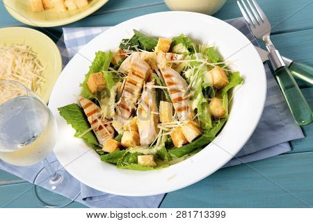 Image Of Summer Chicken Caesar Salad Picnic Table