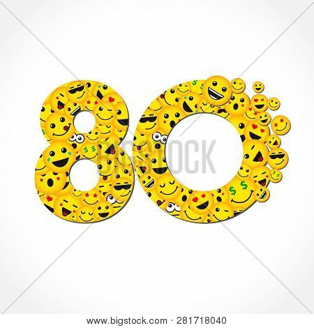 80 Th Years Old Congrats. Isolated Yellow Letter O Logotype. Abstract Web Graphic Symbol Of 80 %. Ve