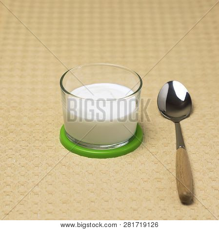 Food, Healthy Diet Vitamin Food. Milk Protein Product With Lactose. Natural Creamy Yogurt In A Glass