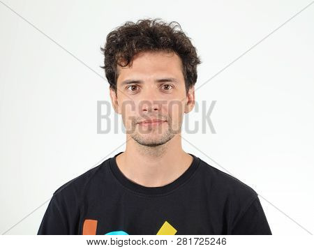 Nice Boy In Black T-shirt Isolated On White Background