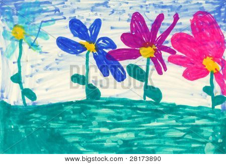 Kinder malen Blumen
