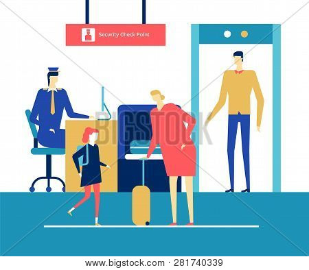 At The Airport - Flat Design Style Colorful Illustration