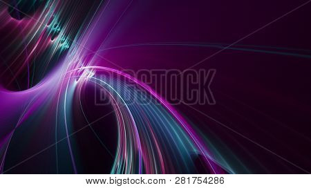 Abstract multicolor background element on black. Fractal graphics. Composition of glowing lines and mption blur traces. Movement and innovation concept.