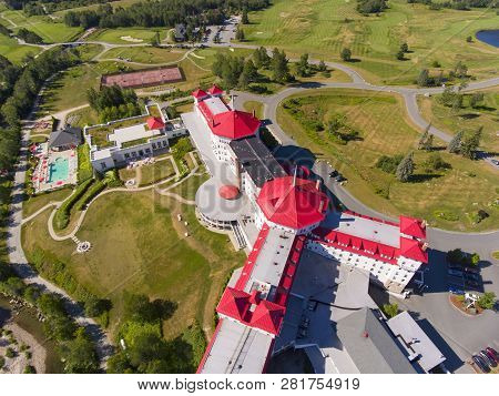 Aerial view of Mount Washington Hotel in summer in Bretton Woods, New Hampshire, USA. This Hotel hosted the Bretton Woods monetary conference in 1944.