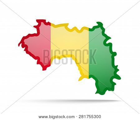 Guinea Flag And Outline Of The Country On A White Background.