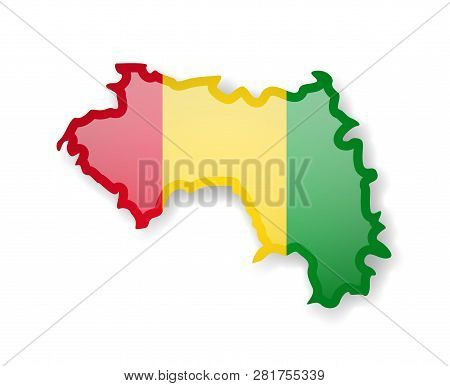 Guinea Flag And Outline Of The Country On A White Background.