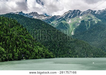 Mountains Surrounding Ritsa Lake In An Abkhazia