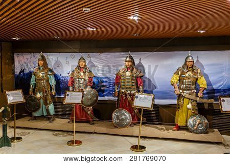 Tsonjin Boldog, Mongolia - September 14, 2018: Wax Figures Of The Sons Of Genghis Khan In The Museum