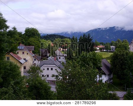 View Of Beautiful Mountain Village Radovljica, Slovenia
