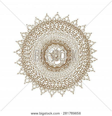 Decorative Brown Line Mandala In Zentangle Style