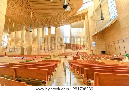Los Angeles, California, United States - August 9, 2018: Interior Side Nave Of Cathedral Of Our Lady