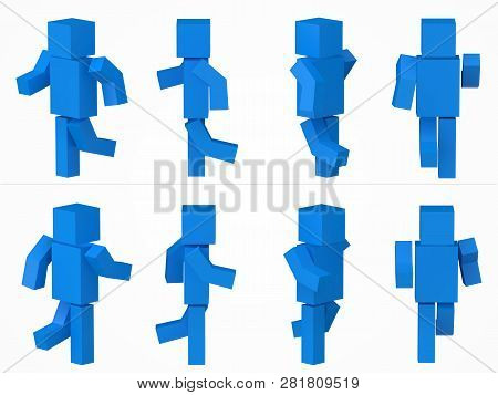 Running Cubic Character. 3d Style Blue Cubic Character Illustration.