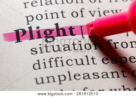 Fake Dictionary, Dictionary Definition Of The Word Plight. Including Key Descriptive Words.