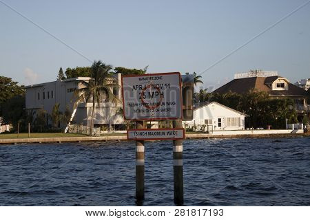 Intercoastal Waterway With Speed Limit Boating Sign