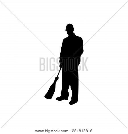 Janitor Male Vector Silhouette On White Background